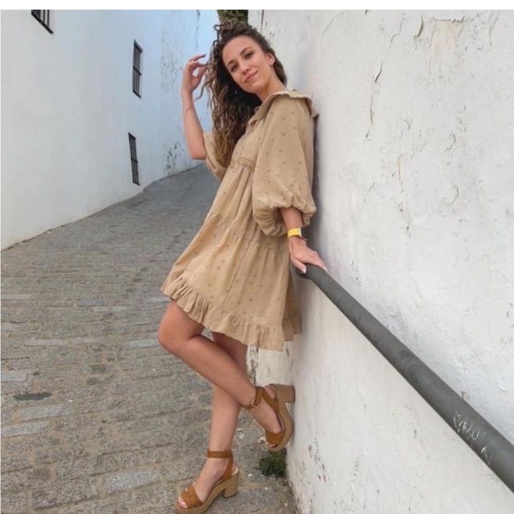 Zara Boho Floral Peter Pan Collar mini dress